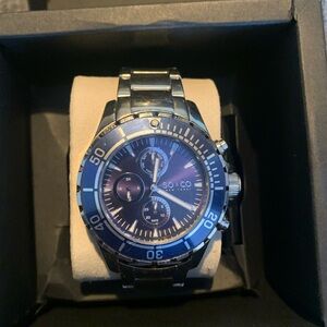 SO&CO New York Men's Yacht Club chronograph watch — silver and blue